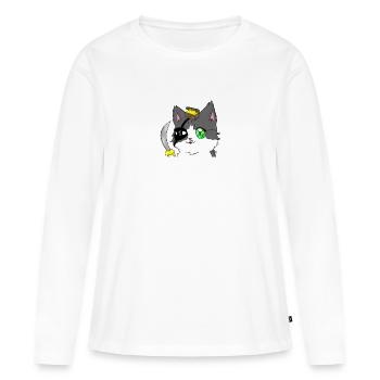 Chat pirate - T-shirt manches longues Premium bio Femme - blanc - Devant - Julia (174cm)