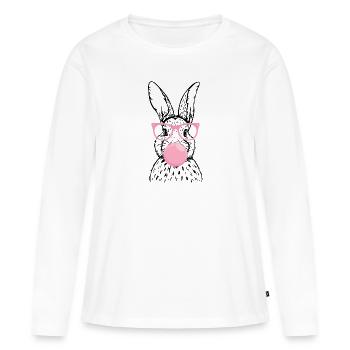 Lapin avec des lunettes roses et du chewing-gum - T-shirt manches longues Premium bio Femme - blanc - Devant - Julia (174cm)