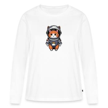 Voyage dans l’espace pour chat - T-shirt manches longues Premium bio Femme - blanc - Devant - Julia (174cm)