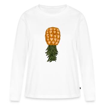 Ananas à l’envers - T-shirt manches longues Premium bio Femme - blanc - Devant - Julia (174cm)
