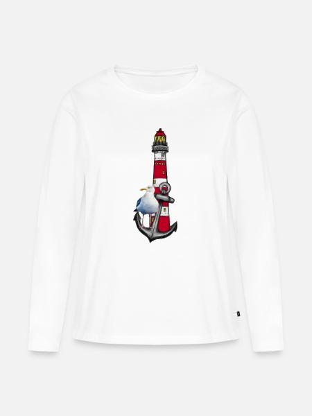 Leuchtturm Strandvogel Grafik Anker - Frauen Premium Bio Langarmshirt - Weiß
