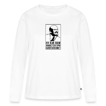 Silhouette Lénine Capitalisme Cadeau URSS - T-shirt manches longues Premium bio Femme - blanc - Devant - Julia (174cm)