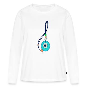 Amulette Nazar Mauvais Yeux - T-shirt manches longues Premium bio Femme - blanc - Devant - Julia (174cm)