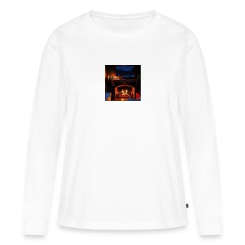 Scène de cheminée confortable - T-shirt manches longues Premium bio Femme - blanc - Devant - Julia (174cm)