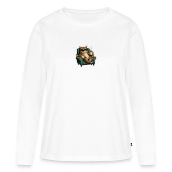 Café en chaise pour chat Détendez-vous avec des lunettes de soleil - T-shirt manches longues Premium bio Femme - blanc - Devant - Julia (174cm)