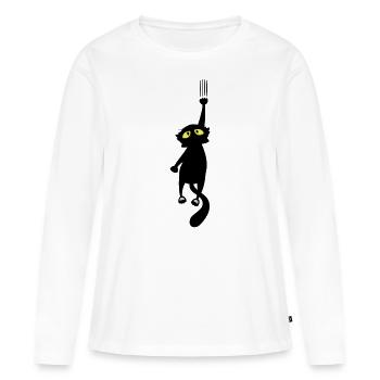 Chat noir - T-shirt manches longues Premium bio Femme - blanc - Devant - Julia (174cm)