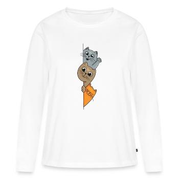 Chats de dessin animé ludiques sur une fente verticale - T-shirt manches longues Premium bio Femme - blanc - Devant - Julia (174cm)