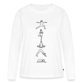 Yoga Flow - 5 postures minimalistes en art lineal - T-shirt manches longues Premium bio Femme - blanc - Devant - Julia (174cm)