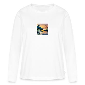 Paysage chaleureux dessiné - T-shirt manches longues Premium bio Femme - blanc - Devant - Julia (174cm)