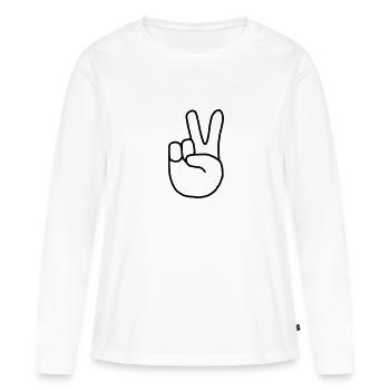 Emoji Peace Finger Sketch noir - T-shirt manches longues Premium bio Femme - blanc - Devant - Julia (174cm)