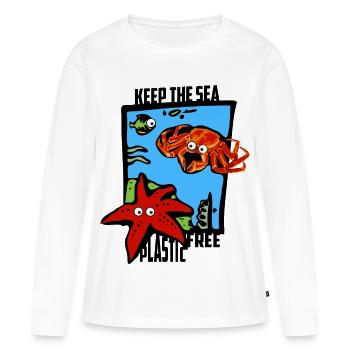 Gardez la mer sans plastique - T-shirt manches longues Premium bio Femme - blanc - Devant - Julia (174cm)