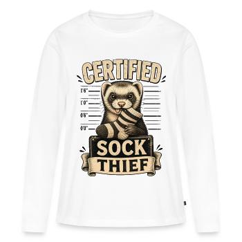 VOLEUR DE CHAUSSETTES CERTIFIÉ - T-shirt manches longues Premium bio Femme - blanc - Devant - Julia (174cm)