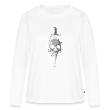 Totenkopf mit Dolch - Tattoo Stil - Frauen Premium Bio Langarmshirt - Weiß - Vorne - Julia (174cm)