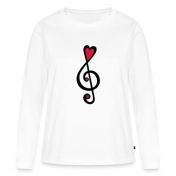 Musique, notes, coeur, classique, clé de sol, - T-shirt manches longues Premium bio Femme - blanc - Devant - Julia (174cm)