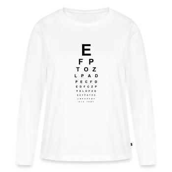 Lunettes de test oculaire Opticiens Lire les yeux Lettres ABC - T-shirt manches longues Premium bio Femme - blanc - Devant - Julia (174cm)