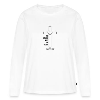 | Christian Clothing | Belief - Women's Premium Organic Long Sleeve Shirt - white - Front - Julia (174cm)