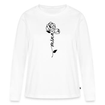 Mina Nom Prénom Nom Fleur - T-shirt manches longues Premium bio Femme - blanc - Devant - Julia (174cm)