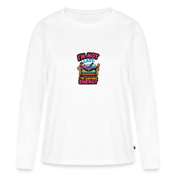 Je ne suis pas paresseux. J’économise de l’énergie - T-shirt manches longues Premium bio Femme - blanc - Devant - Julia (174cm)