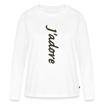 Traînée d'étoiles dorées cursive - T-shirt manches longues Premium bio Femme - blanc - Devant - Julia (174cm)