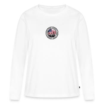 Ligne d’horizon américaine avec étreinte de drapeau - T-shirt manches longues Premium bio Femme - blanc - Devant - Julia (174cm)
