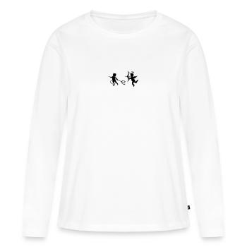 Un petit diable et un petit ange - T-shirt manches longues Premium bio Femme - blanc - Devant - Julia (174cm)