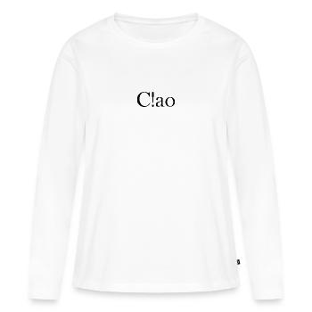 Ciao, lettrage avec point d’exclamation - T-shirt manches longues Premium bio Femme - blanc - Devant - Julia (174cm)