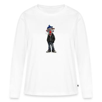 Kopfpunk: Blauer Mohikaner im Jeanslook - Frauen Premium Bio Langarmshirt - Weiß - Vorne - Julia (174cm)