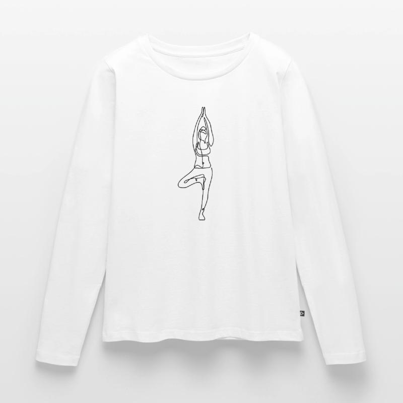 2 Yoga Vrikshasana oder der Baum | Schwarzer Strich Frauen Premium Bio Langarmshirt