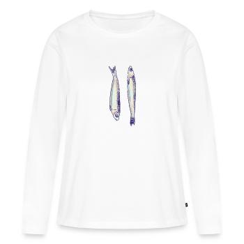 Deux sardines - T-shirt manches longues Premium bio Femme - blanc - Devant - Julia (174cm)