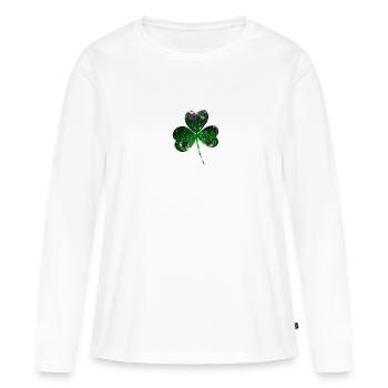 Trèfle, paillettes, trèfle, feuille, vert - T-shirt manches longues Premium bio Femme - blanc - Devant - Julia (174cm)