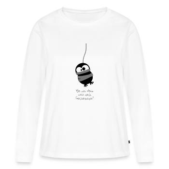 Eine Eule // Wie war denn noch mein Geiselname? - Frauen Premium Bio Langarmshirt - Weiß - Vorne - Julia (174cm)