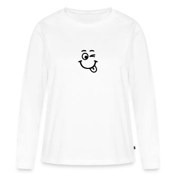 smiley rire clin d'oeil visage - T-shirt manches longues Premium bio Femme - blanc - Devant - Julia (174cm)