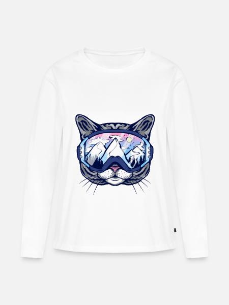Katze Skibrille - Frauen Premium Bio Langarmshirt - Weiß