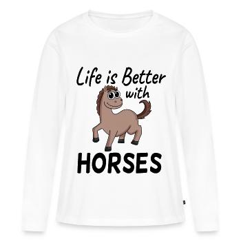 Proverbes de chevaux - T-shirt manches longues Premium bio Femme - blanc - Devant - Julia (174cm)