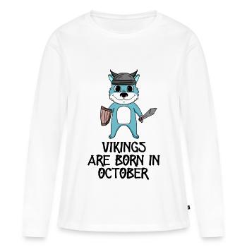 Mois de naissance mois d’octobre cadeau - T-shirt manches longues Premium bio Femme - blanc - Devant - Julia (174cm)