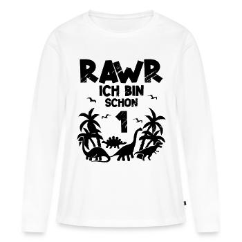 Dinosaurier 1. Geburtstag Kinder - Frauen Premium Bio Langarmshirt - Weiß - Vorne - Julia (174cm)