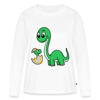 Dinosaurier mit Baby Dinosaurier - Frauen Premium Bio Langarmshirt - Weiß - Vorne - Julia (174cm)