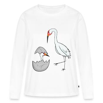 Grue avec grue pour bébé - T-shirt manches longues Premium bio Femme - blanc - Devant - Julia (174cm)