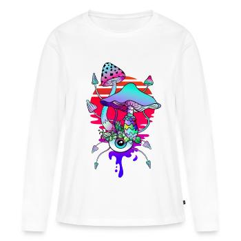 Drôles de champignons hippies trippy avec un œil - T-shirt manches longues Premium bio Femme - blanc - Devant - Julia (174cm)