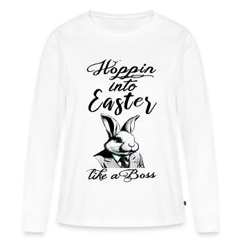 lapin de Pâques élégant avec costume et cravate - T-shirt manches longues Premium bio Femme - blanc - Devant - Julia (174cm)