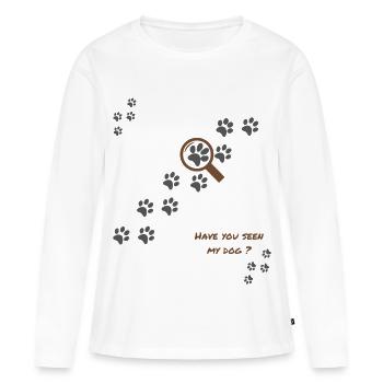 Vous avez vu mon chien ? humour chien Version 1 - T-shirt manches longues Premium bio Femme - blanc - Devant - Julia (174cm)