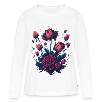 Style de tatouage néon arbuste rose - T-shirt manches longues Premium bio Femme - blanc - Devant - Julia (174cm)