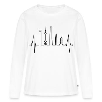 Shanghai Skyline Heartbeat Chine J’aime Shanghai - T-shirt manches longues Premium bio Femme - blanc - Devant - Julia (174cm)