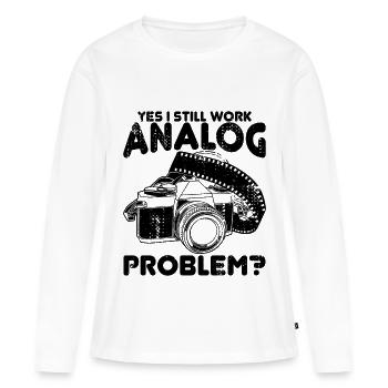 Ja ich arbeite noch analog - Frauen Premium Bio Langarmshirt - Weiß - Vorne - Julia (174cm)