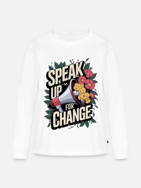 Speak Up for Change Floral Activism Design - Frauen Premium Bio Langarmshirt - Weiß
