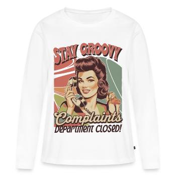 Stay Groovy Retro Design - Plaintes Style fermé - T-shirt manches longues Premium bio Femme - blanc - Devant - Julia (174cm)