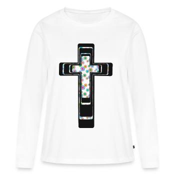Croix Croix Crucifix - T-shirt manches longues Premium bio Femme - blanc - Devant - Julia (174cm)