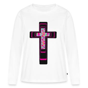 Croix Fleurs Croix Crucifix - T-shirt manches longues Premium bio Femme - blanc - Devant - Julia (174cm)
