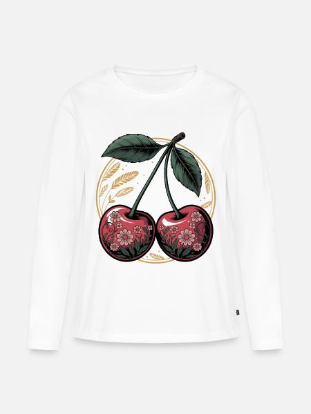 Kirsche Kunstvoll - Frauen Premium Bio Langarmshirt - Weiß
