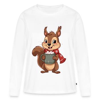 Écureuil cacao d’hiver - T-shirt manches longues Premium bio Femme - blanc - Devant - Julia (174cm)